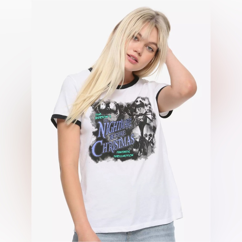 THE NIGHTMARE BEFORE CHRISTMAS HORROR MOVIE POSTER RINGER TEE! Jack Skellington